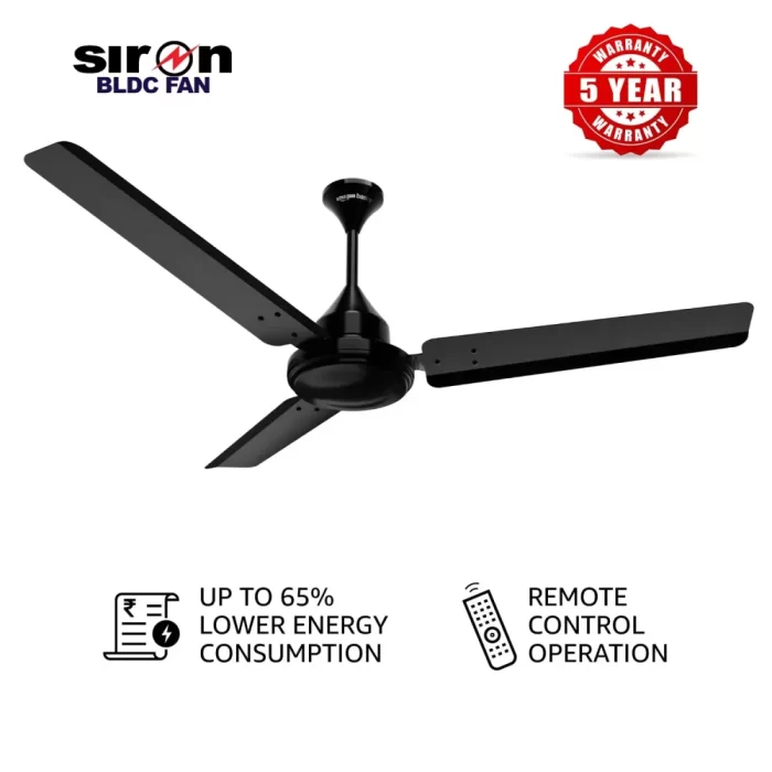 SIRON Decorative BLDC 1200mm Energy Saving with Remote Control 5 Star Ceiling Fan (Black, Pack of 1) With 5 Year Warranty - Image 6