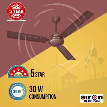 SIRON Decorative BLDC 1200mm Energy Saving with Remote Control 5 Star Ceiling Fan (Brown, Pack of 1) With 5 Year Warranty - Image 4