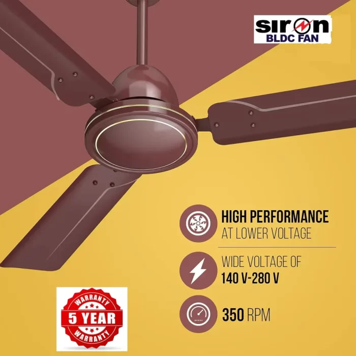 SIRON Decorative BLDC 1200mm Energy Saving with Remote Control 5 Star Ceiling Fan (Brown, Pack of 1) With 5 Year Warranty - Image 5
