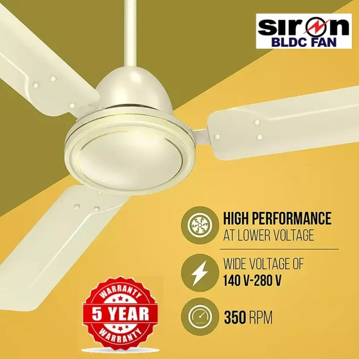 SIRON Decorative BLDC 1200mm Energy Saving with Remote Control 5 Star Ceiling Fan (Ivory, Pack of 1) With 5 Year Warranty - Image 4
