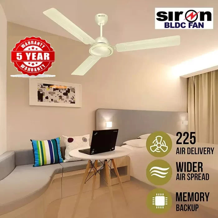 SIRON Decorative BLDC 1200mm Energy Saving with Remote Control 5 Star Ceiling Fan (Ivory, Pack of 1) With 5 Year Warranty - Image 8