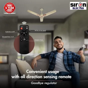 SIRON Decorative BLDC 1200mm Energy Saving with Remote Control 5 Star Ceiling Fan ( Metalic Golden Color, Pack of 1) With 5 Year Warranty - Image 6