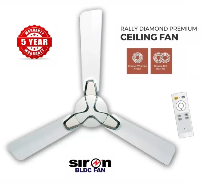 SIRON Decorative BLDC 1200mm Energy Saving with Remote Control 5 Star Ceiling Fan ( Metalic White Color, Pack of 1) With 5 Year Warranty - Image 3