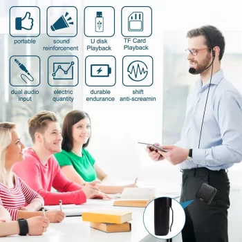 5W Bluetooth Voice Amplifier Microphone with Wired Headset, Portable Bluetooth Speaker with Belt for Teacher, Tour Guide, Speech, USB 1200mAh Voice Amplifier Support U Disk, TF Card - Image 4