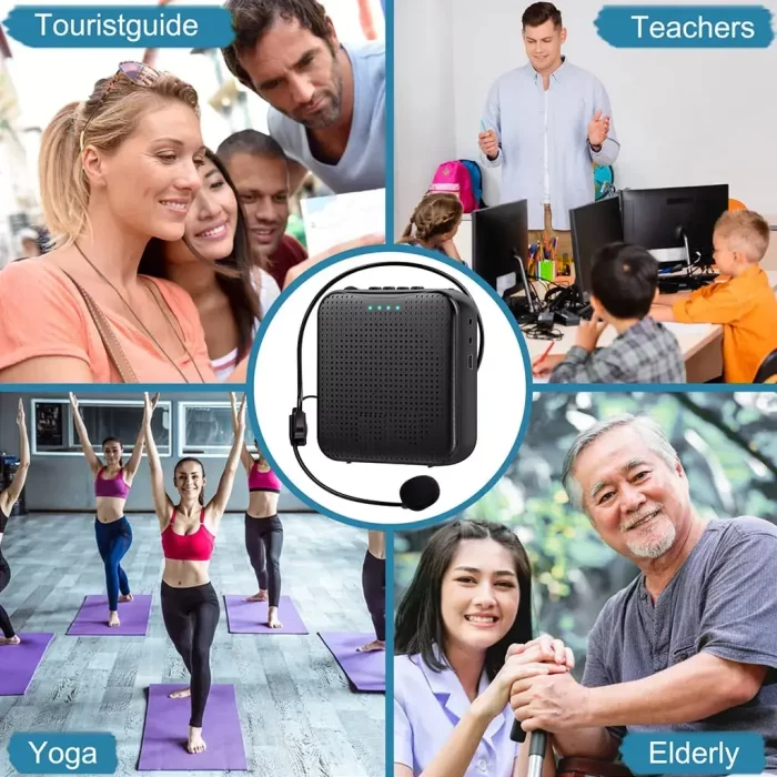 5W Bluetooth Voice Amplifier Microphone with Wired Headset, Portable Bluetooth Speaker with Belt for Teacher, Tour Guide, Speech, USB 1200mAh Voice Amplifier Support U Disk, TF Card - Image 6