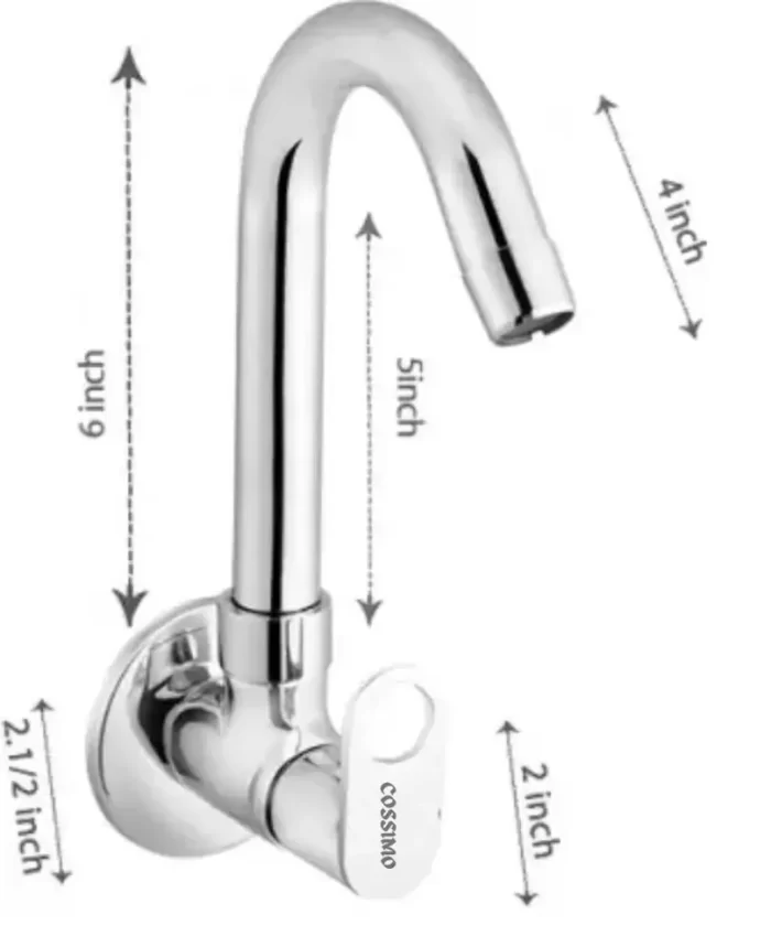 Silver Ornamix Sink Cock Chrome Plated Kitchen Tap 360 Degree Moving Spout Bathroom Quarter Turn Water Foam Flow Wall Mount Installation Type - Image 2