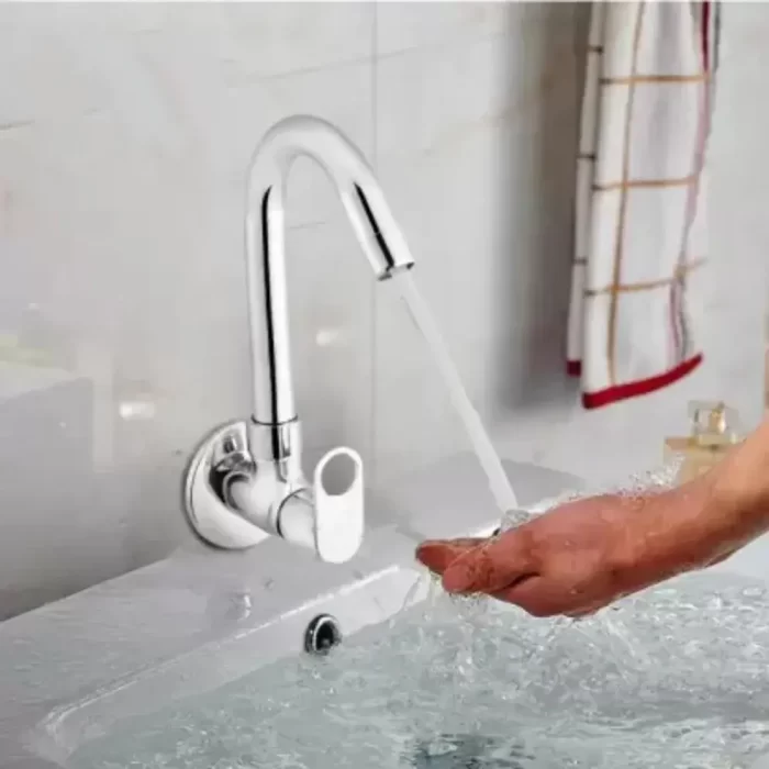 Silver Ornamix Sink Cock Chrome Plated Kitchen Tap 360 Degree Moving Spout Bathroom Quarter Turn Water Foam Flow Wall Mount Installation Type - Image 3