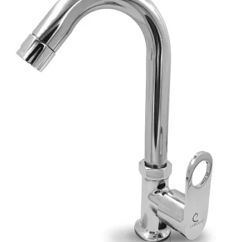 ORNAMIX Smart Brass Swan Neck Pillar Cock/Swinging Spout Tap for Wash Basin/Kitchen Table/Deck Mounted/Shiny Chrome Plated Quarter Turn