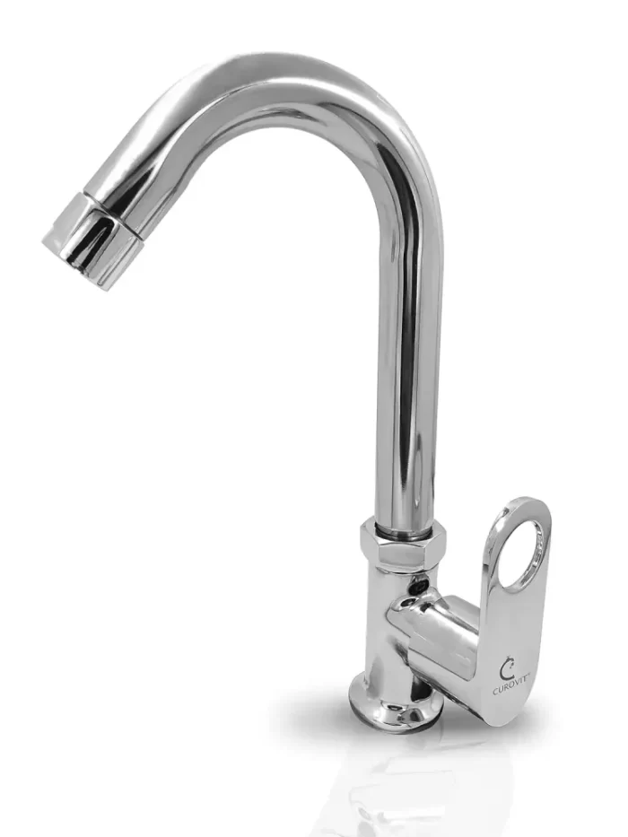 ORNAMIX Smart Brass Swan Neck Pillar Cock/Swinging Spout Tap for Wash Basin/Kitchen Table/Deck Mounted/Shiny Chrome Plated Quarter Turn
