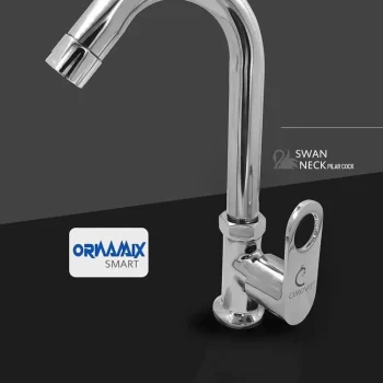 ORNAMIX Smart Brass Swan Neck Pillar Cock/Swinging Spout Tap for Wash Basin/Kitchen Table/Deck Mounted/Shiny Chrome Plated Quarter Turn - Image 2
