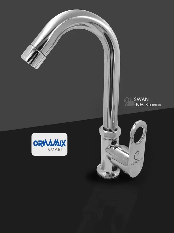 ORNAMIX Smart Brass Swan Neck Pillar Cock/Swinging Spout Tap for Wash Basin/Kitchen Table/Deck Mounted/Shiny Chrome Plated Quarter Turn - Image 2
