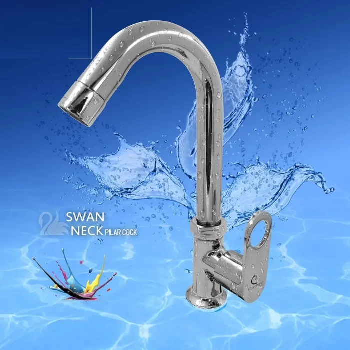 ORNAMIX Smart Brass Swan Neck Pillar Cock/Swinging Spout Tap for Wash Basin/Kitchen Table/Deck Mounted/Shiny Chrome Plated Quarter Turn - Image 5