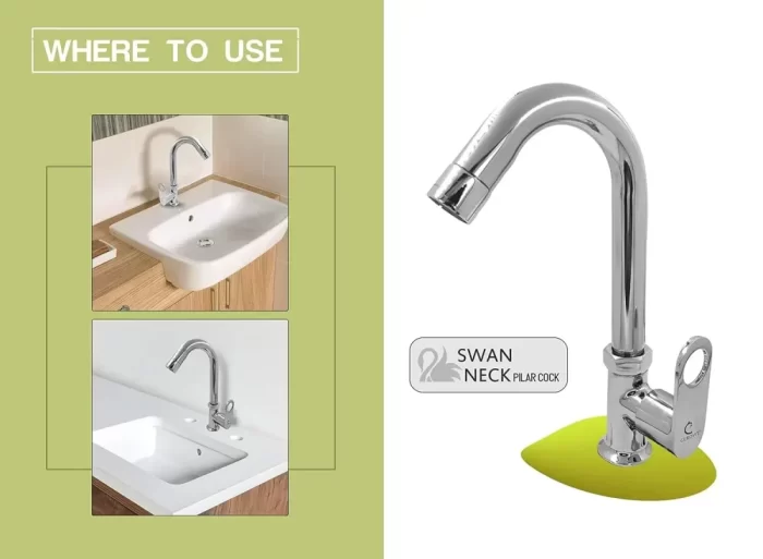 ORNAMIX Smart Brass Swan Neck Pillar Cock/Swinging Spout Tap for Wash Basin/Kitchen Table/Deck Mounted/Shiny Chrome Plated Quarter Turn - Image 6