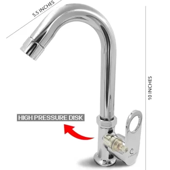 ORNAMIX Smart Brass Swan Neck Pillar Cock/Swinging Spout Tap for Wash Basin/Kitchen Table/Deck Mounted/Shiny Chrome Plated Quarter Turn - Image 7