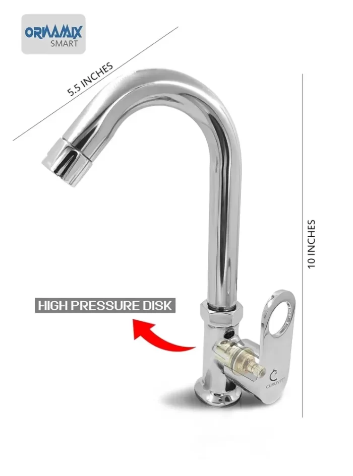ORNAMIX Smart Brass Swan Neck Pillar Cock/Swinging Spout Tap for Wash Basin/Kitchen Table/Deck Mounted/Shiny Chrome Plated Quarter Turn - Image 7