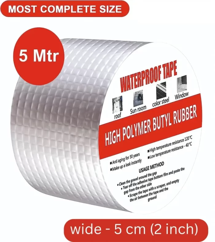 Leakage Repair Waterproof Duct Aluminium Butyl Tape Rubber Foil Suitable For Roof Leak, Surface Crack, Window Cill Gap, Boat Sealing, Home Renovation (5CM*5M) (PACK OF 1).