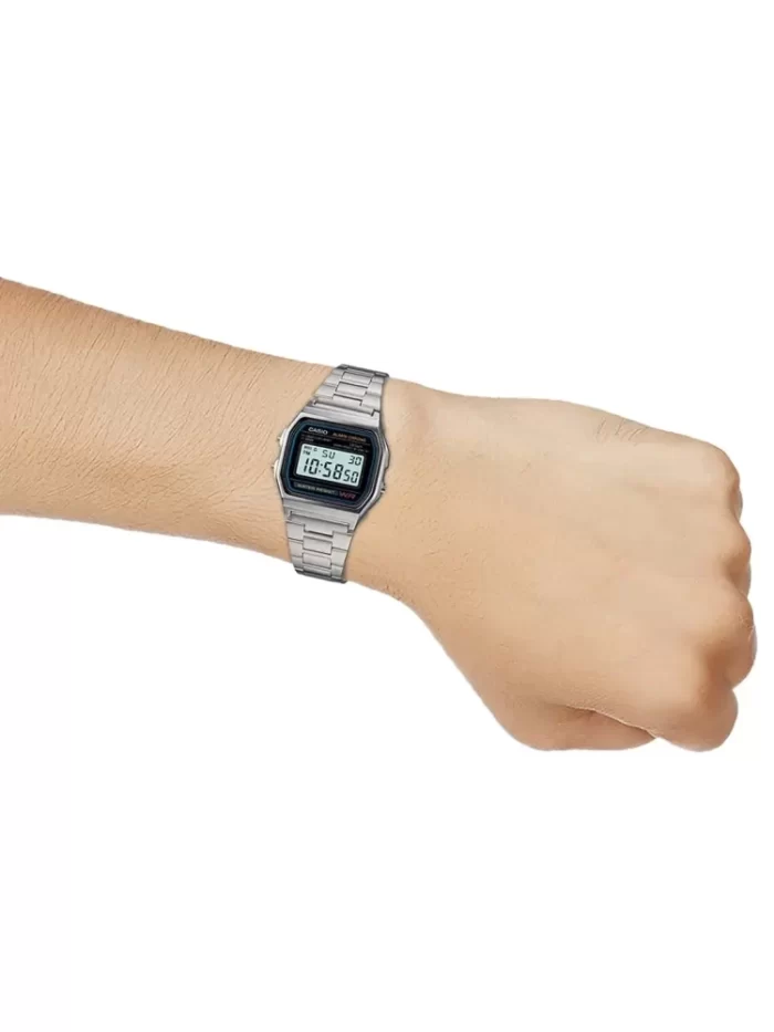 Casio Vintage A158WA-1DF Black Digital Dial Silver Stainless Steel Band - Image 5