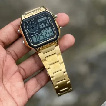 World Watch Digital Dial Stainless Steel Unisex Watch (Gold) - Image 2