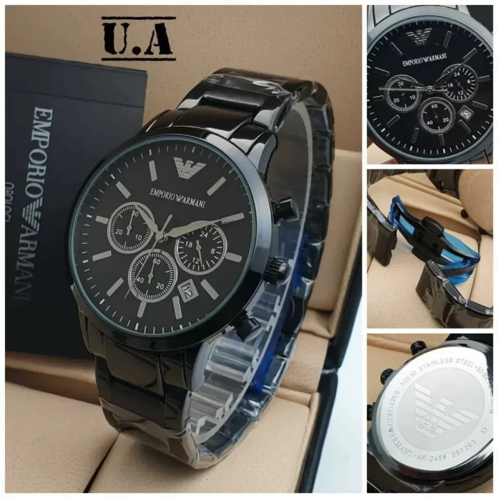 EA AR2458 Sportivo Quartz Black Dial Men's Watch - Image 2