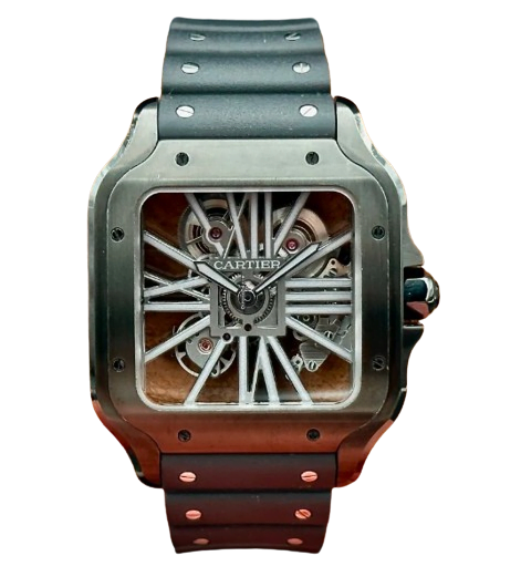 Cartier Santos DLC Black Skeleton Watch