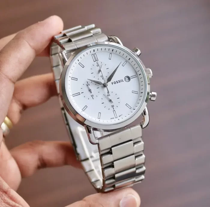 Chronograph Mens watch - All Function Working model (White Dial Silver Strap) - Image 2