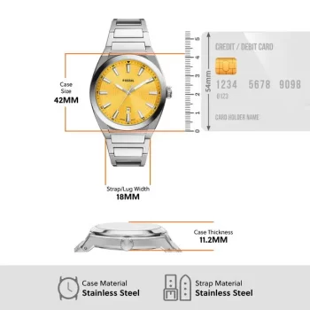 Yellow Dial Watch - Fossil Everett Stainless Steel Watch FS5984 | Elegant & Reliable - Image 3