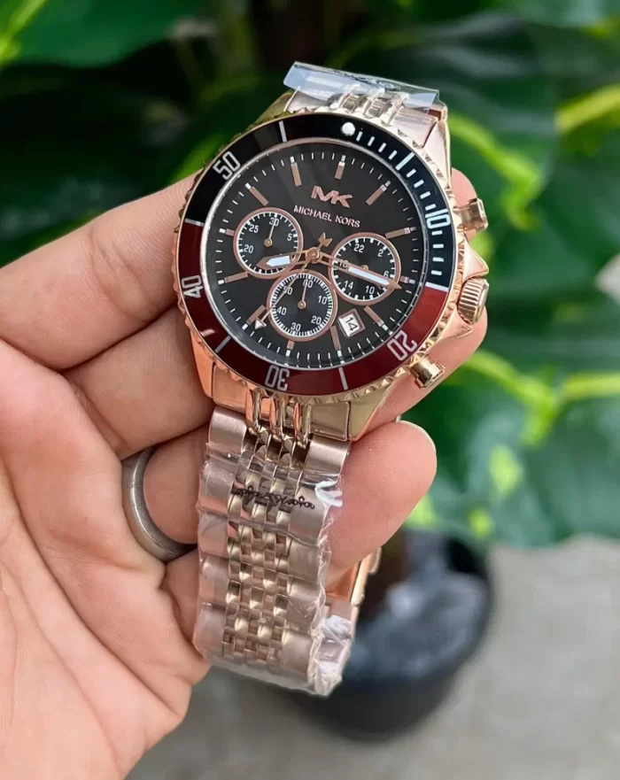 Michael Kors Men’s Chronograph Stainless Steel Rose Gold and Black Dial 44mm Watch MK8726 - Image 2