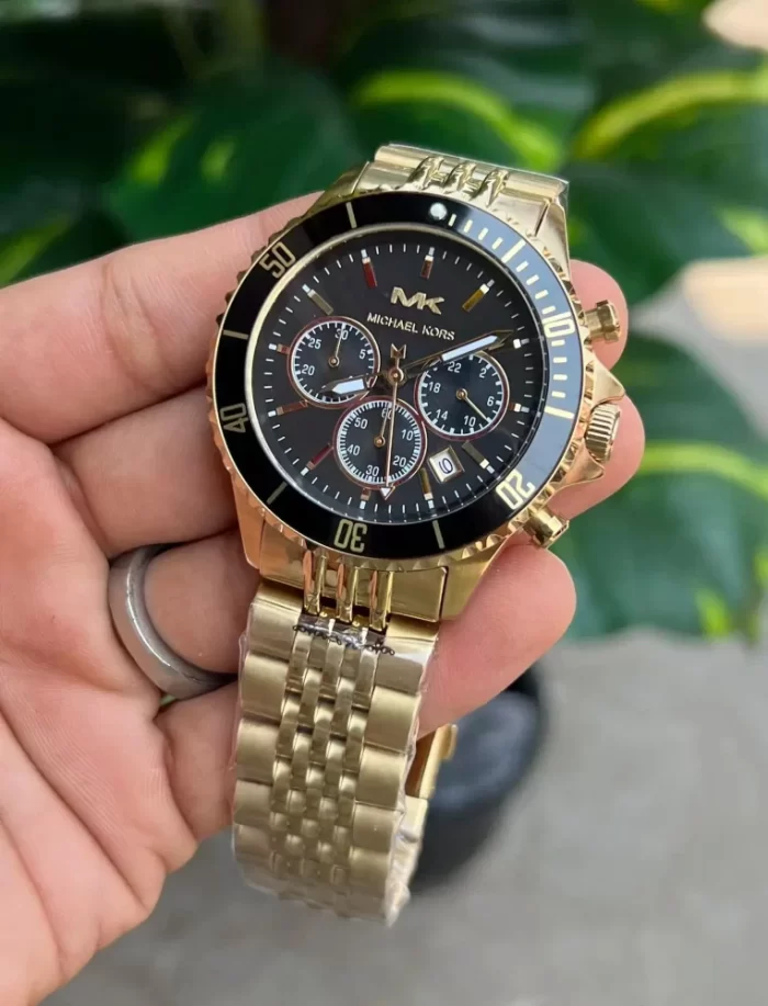 Michael Kors Men’s Chronograph Stainless Steel Gold and Black Dial 44mm Watch MK8726 - Image 4