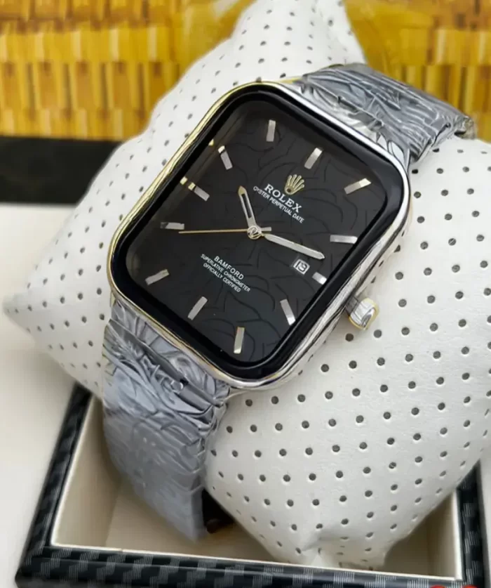 Rlx Square Analog Swiss Watch Black and Silver