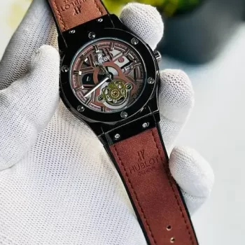 Hublot Leather Strap Unisex Brown Watch HB04