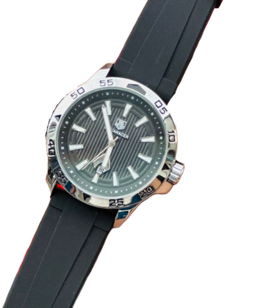 TagHeuer Aquaracer Black Dial Black Leather Strap Watch for Men
