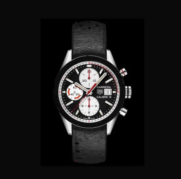 TagHeuer Carrera Calibre 16 Full Black Leather Strap Watch for Men
