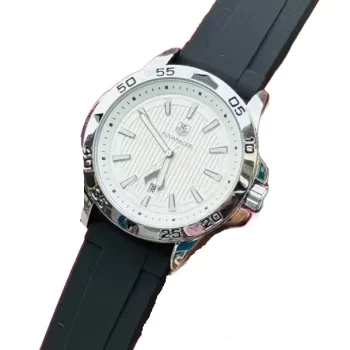 TagHeuer Aquaracer White Dial Black Leather Strap Watch for Men