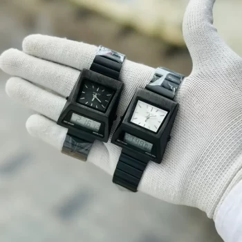 Cyber Watch Dual Time Metallic Premium Quality Benly Design Black & White Watch - GU04 - Image 2
