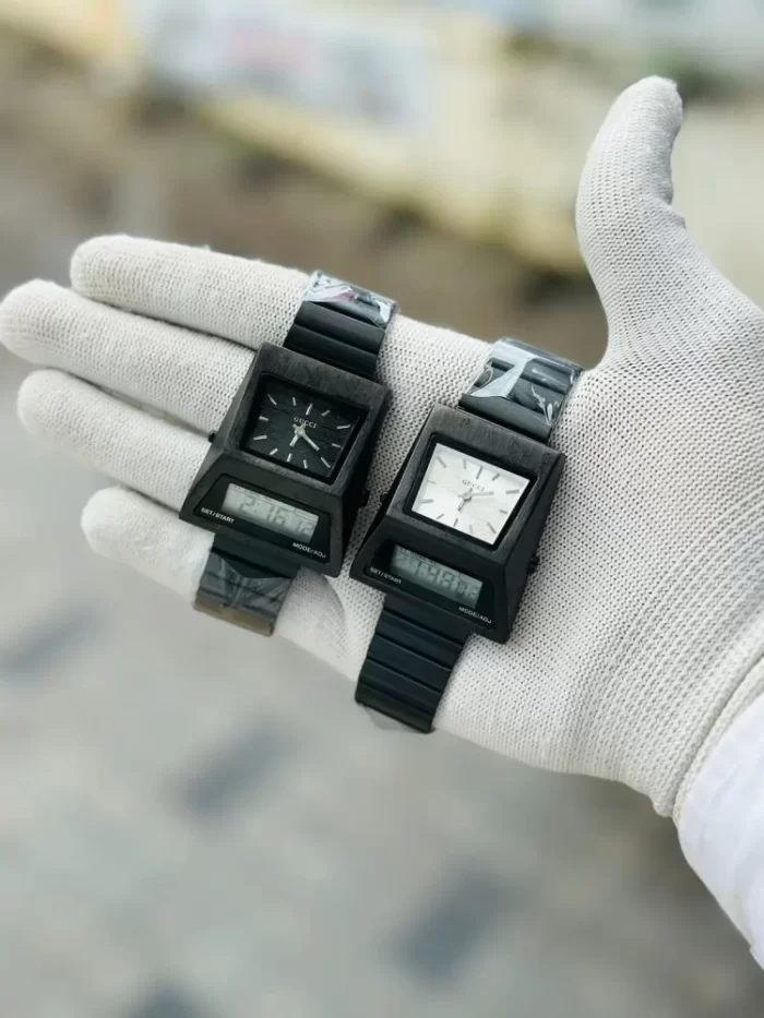 Cyber Watch Dual Time Metallic Premium Quality Benly Design Black & White Watch - GU04 - Image 2