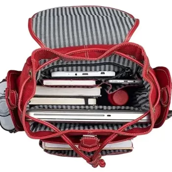 Genuine Leather 15.6 inch Backpack Casual Daypack for Travel Business Outdoor with 2 Year Warranty - Red - Image 4