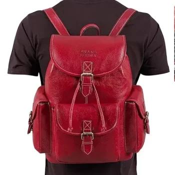 Genuine Leather 15.6 inch Backpack Casual Daypack for Travel Business Outdoor with 2 Year Warranty - Red - Image 5