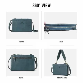 Genuine Leather Crossbody Wallet Hand Purse, Stylish Sling Satchel Mobile Phone Shoulder Bag with Detachable Straps 2 Year Warranty (Blue) - Image 2