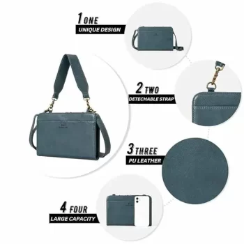 Genuine Leather Crossbody Wallet Hand Purse, Stylish Sling Satchel Mobile Phone Shoulder Bag with Detachable Straps 2 Year Warranty (Blue) - Image 3