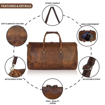 Genuine Leather Premium Multi Utility Duffle Bag Alpha Elegance with 2 Year Warranty - Image 3