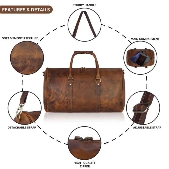 Genuine Leather Premium Multi Utility Duffle Bag Alpha Elegance with 2 Year Warranty - Image 3