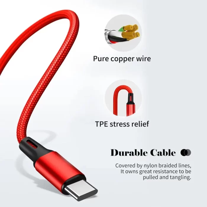 3 in 1 USB Charging Cable with Type-C, for IOS, Connector, Portable Multi Retractable Charging Cable (Compatible with Mobile) - Free Product - Image 4