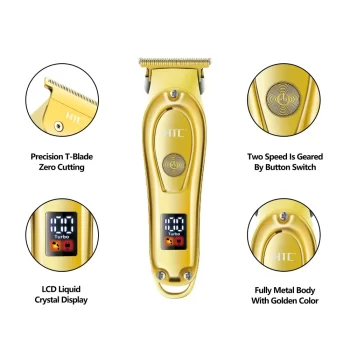 HTC AT-176 Golden Color Blade New Patent Design Total Metal Cover With LED Display Lithium Battery T-Blade Hain Clipper For Men - Image 4