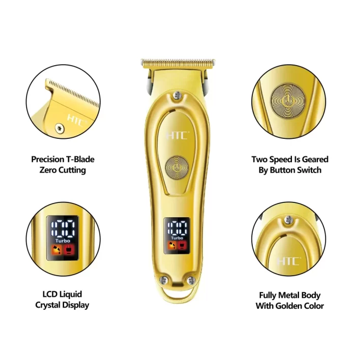 HTC AT-176 Golden Color Blade New Patent Design Total Metal Cover With LED Display Lithium Battery T-Blade Hain Clipper For Men - Image 4
