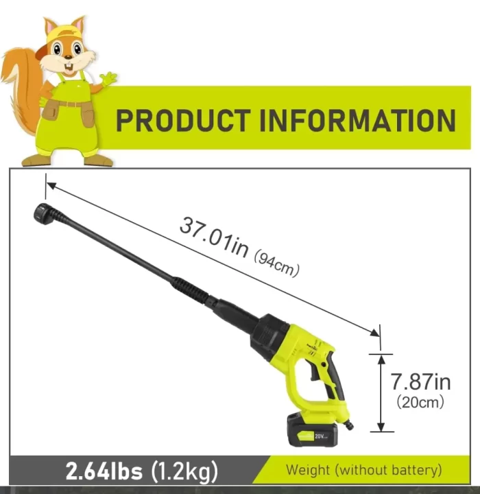 Cordless Pressure Washer, 950PSI Portable Power Washer, with 21V 4.0AH Rechargeable Battery and Charging Kit, 6-in-1 Nozzle, Suitable for Outdoor Cleaning and Watering - Image 7
