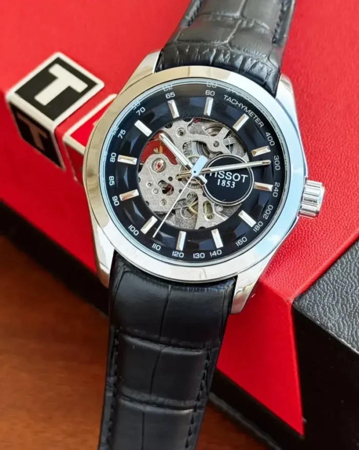 Tissot 1853 Watch Price in India - Tissot Automatic Black Leather Watch for Men - Image 2