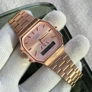 casio dual time rose gold