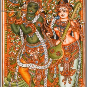 Radha krishna mural painting