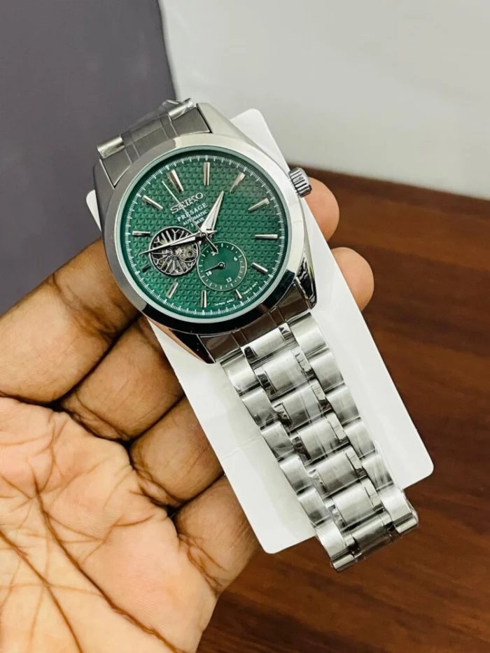 Seiko Presage Open Heart Automatic Green Dial Steel Watch for Men