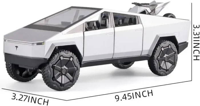 Diecast Toy Cars 1:24 Big Tesla Cyber Truck Toy | Alloy Diecast Model Car | Pull Back Power Friction Vehicles Push and Go Crawling Toy with Openable Doors | Sound and Light Car for Kids (Silver) - Perfect Gift for Kids - Image 7